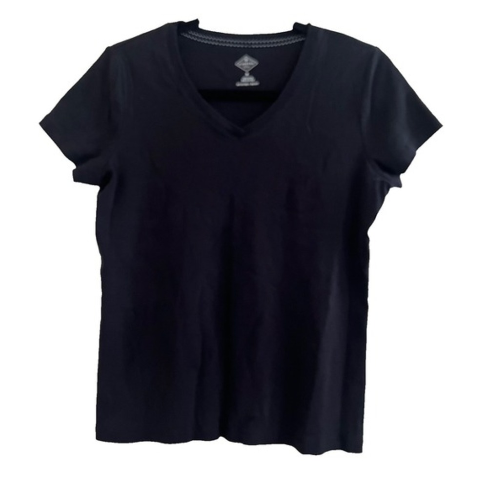 St. Johns Bay Womens Cotton V Neck Tee M‎ Black Short Sleeve Capsule Minimalist